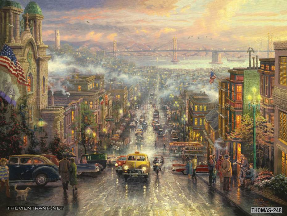 Tranh vẽ sơn dầu Phong cảnh đồng quê thanh bình  và cuộc sống châu Âu - Tranh tường chất lượng cao