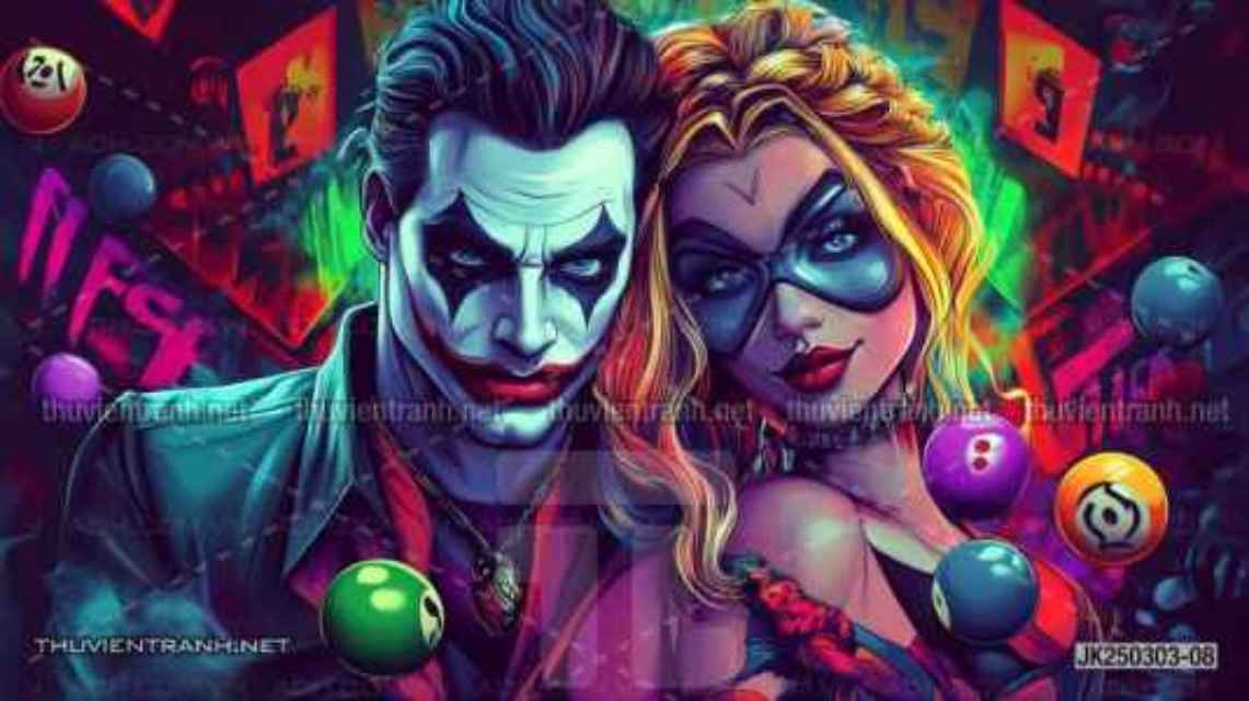 Tranh dán tường Club Bi-a, Joker, Người dơi Batman, Harley Quinn - Tranh tường chất lượng cao