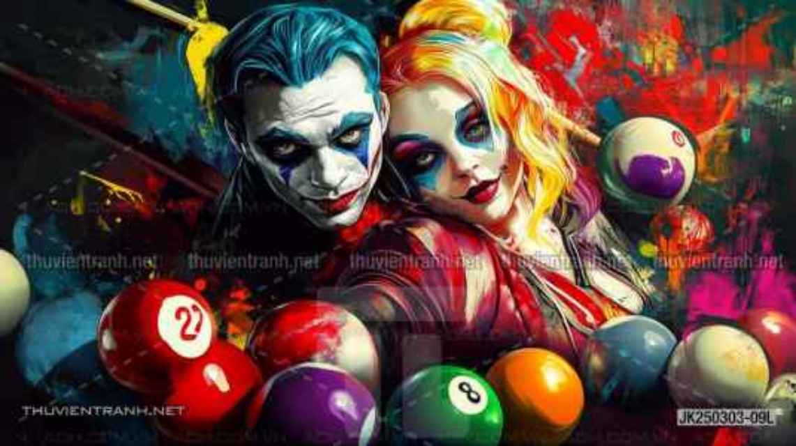 Tranh dán tường Club Bi-a, Joker, Người dơi Batman, Harley Quinn - Tranh tường chất lượng cao
