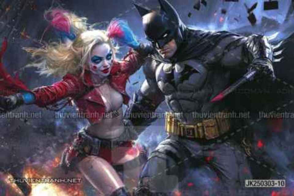 Tranh dán tường Club Bi-a, Joker, Người dơi Batman, Harley Quinn - Tranh tường chất lượng cao