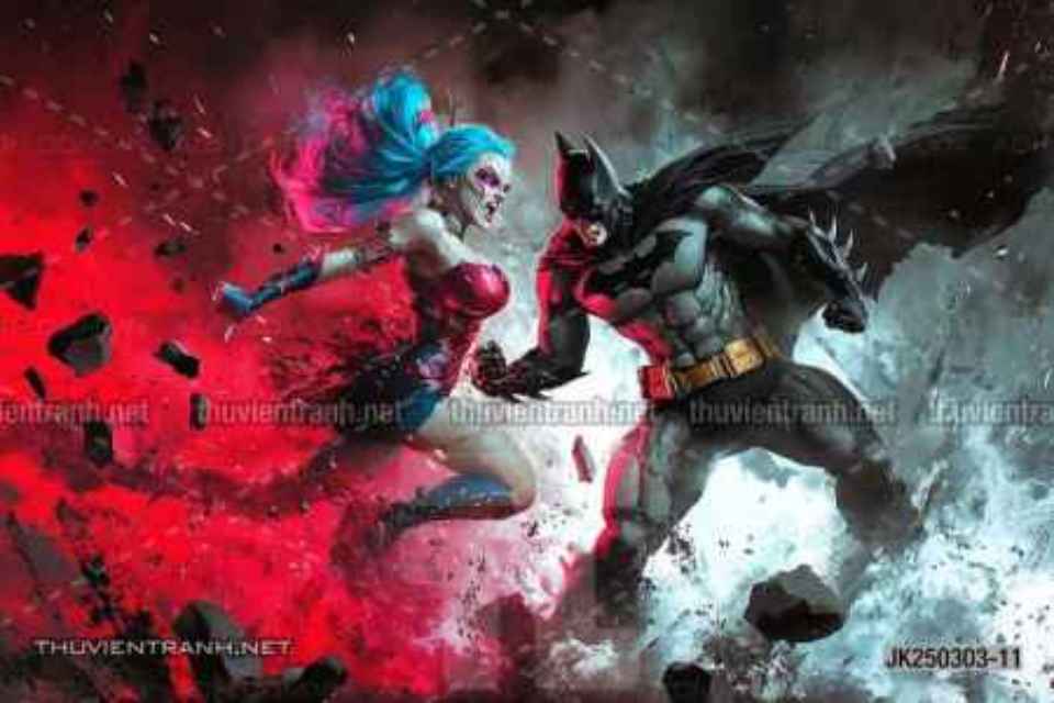 Tranh dán tường Club Bi-a, Joker, Người dơi Batman, Harley Quinn - Tranh tường chất lượng cao