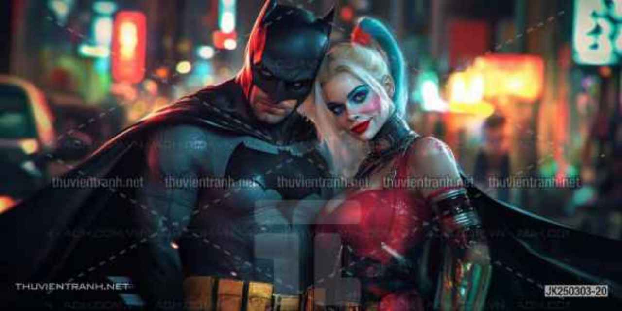 Tranh dán tường Club Bi-a, Joker, Người dơi Batman, Harley Quinn - Tranh tường chất lượng cao