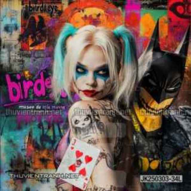 Tranh dán tường Club Bi-a, Joker, Người dơi Batman, Harley Quinn - Tranh tường chất lượng cao
