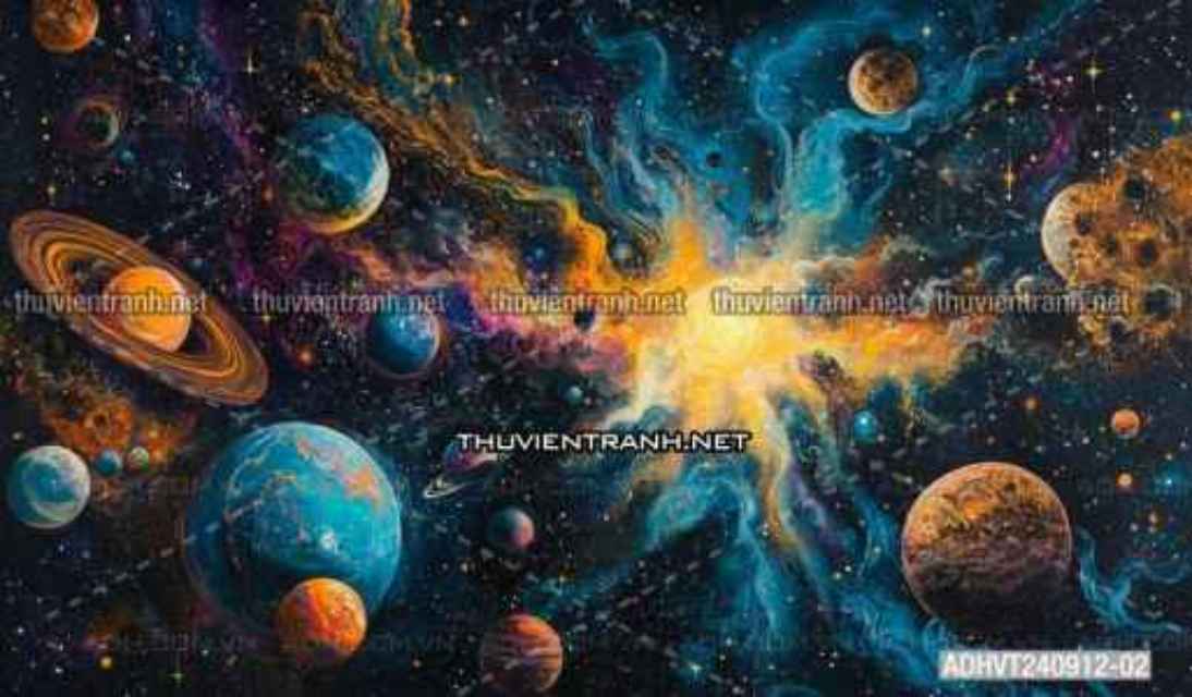 Tranh bi-a Vũ trụ thiên hà, phi hành gia, màu sắc rực rỡ - Tranh tường chất lượng cao