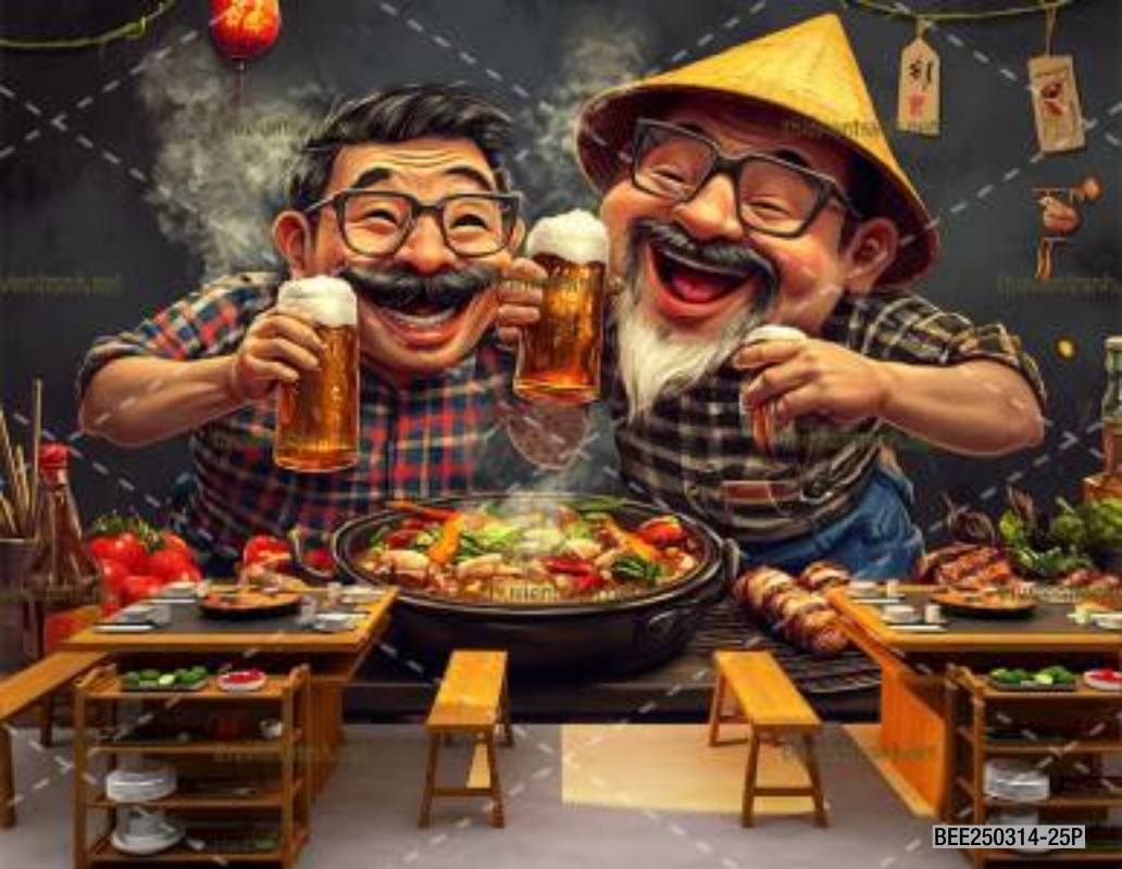 Tranh dán tường Quán Bia- Quán Nhậu- Quán lẩu, nướng, quán ăn - Tranh tường chất lượng cao
