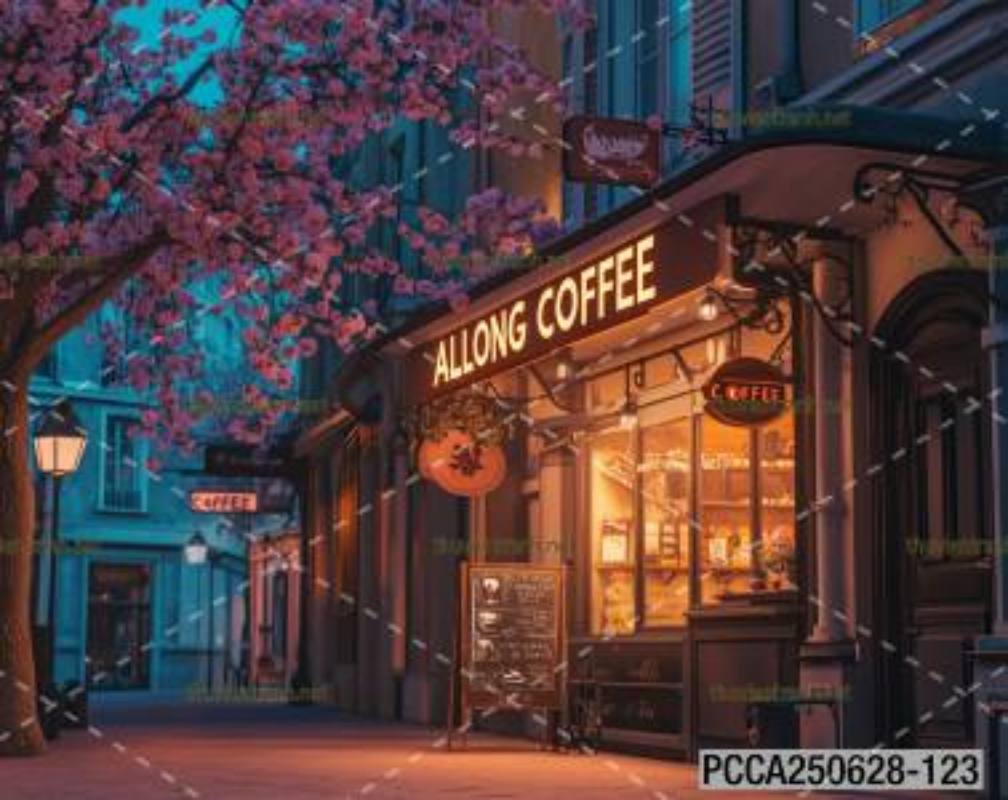 Tranh dán tường con phố xinh đẹp  châu Âu, Quán cà phê Châu Âu - Tranh tường chất lượng cao