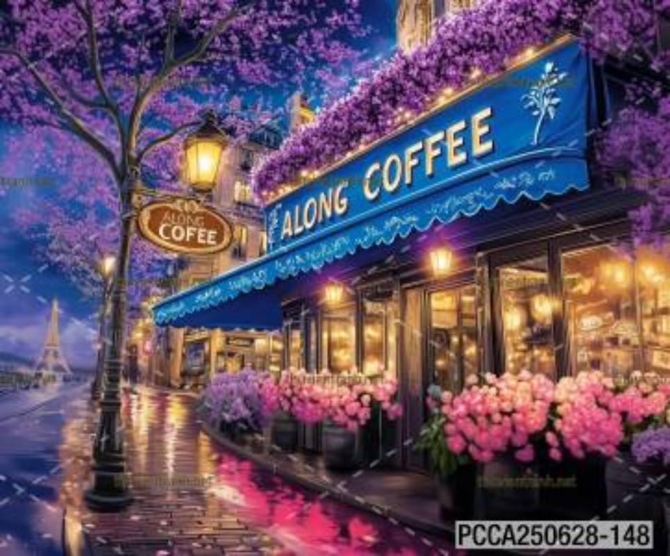  Tranh dán tường con phố xinh đẹp  châu Âu, Quán cà phê Châu Âu - Tranh tường chất lượng cao
