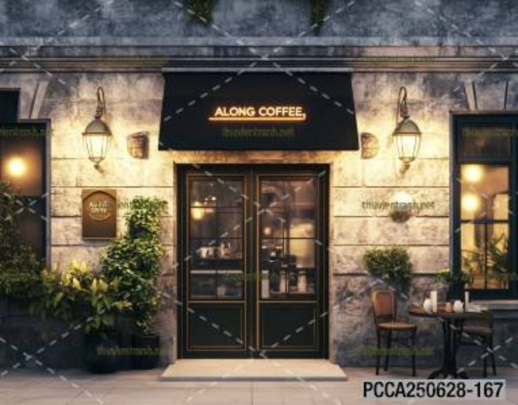  Tranh dán tường con phố xinh đẹp  châu Âu, Quán cà phê Châu Âu - Tranh tường chất lượng cao