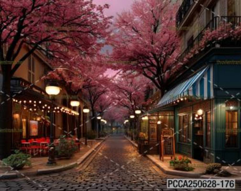  Tranh dán tường con phố xinh đẹp  châu Âu, Quán cà phê Châu Âu - Tranh tường chất lượng cao