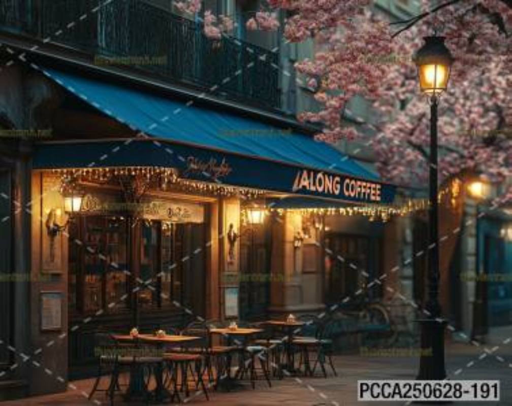  Tranh dán tường con phố xinh đẹp  châu Âu, Quán cà phê Châu Âu - Tranh tường chất lượng cao