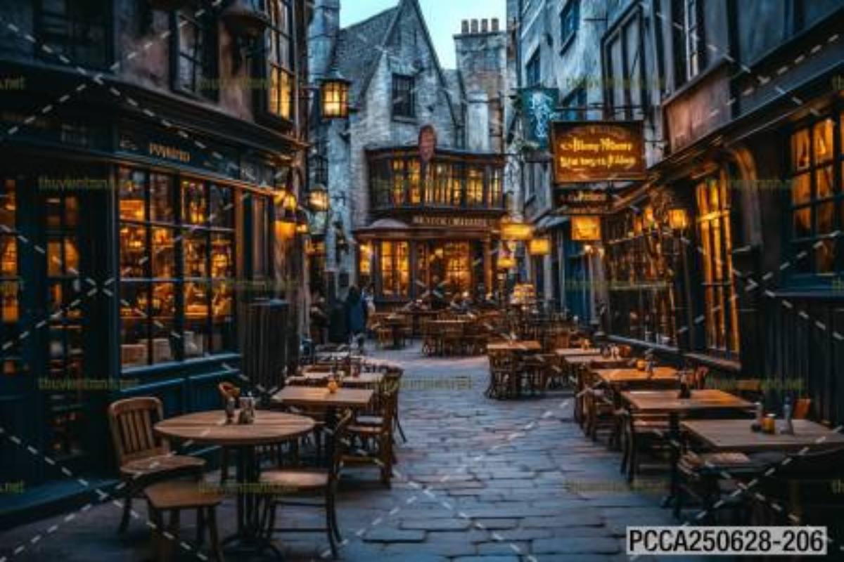  Tranh dán tường con phố xinh đẹp  châu Âu, Quán cà phê Châu Âu - Tranh tường chất lượng cao