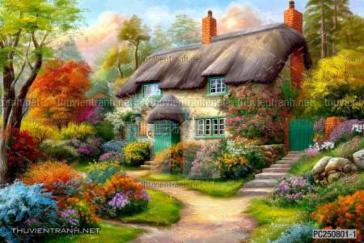 Tranh dán tường phong cảnh nông thôn Châu Âu - Tranh tường chất lượng cao