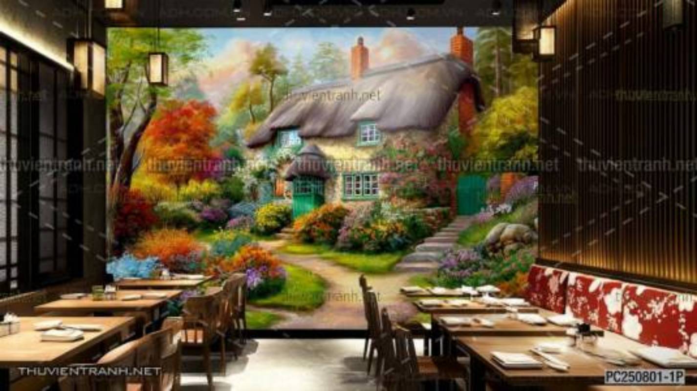 Tranh dán tường phong cảnh nông thôn Châu Âu - Tranh tường chất lượng cao