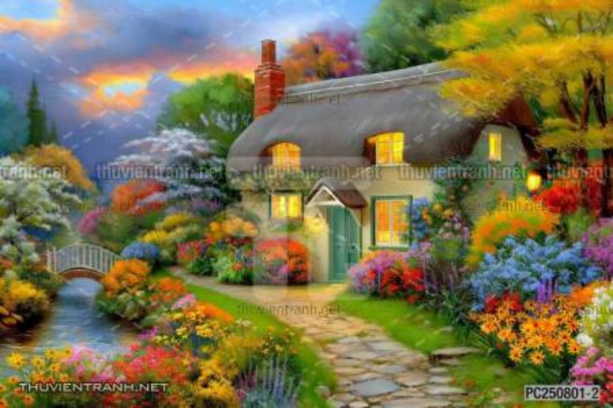 Tranh dán tường phong cảnh nông thôn Châu Âu - Tranh tường chất lượng cao