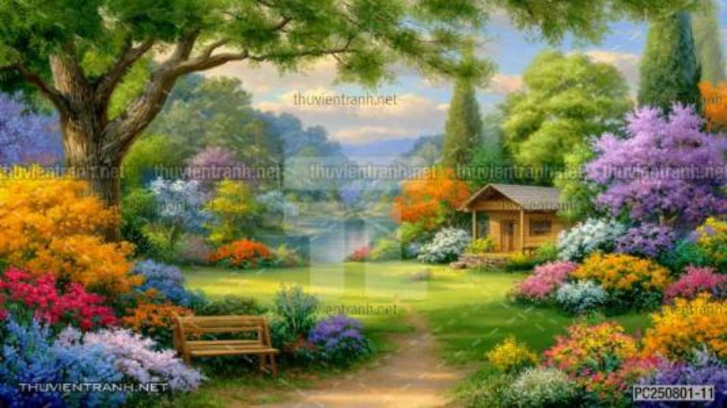 Tranh dán tường phong cảnh nông thôn Châu Âu - Tranh tường chất lượng cao