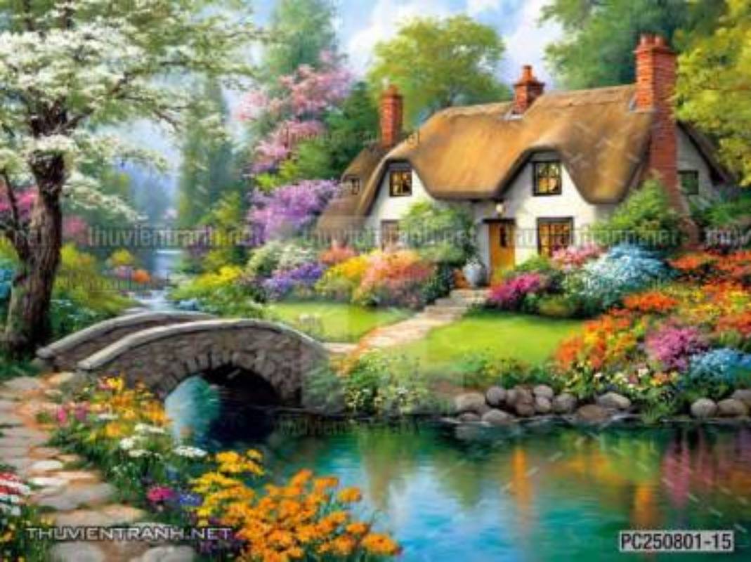Tranh dán tường phong cảnh nông thôn Châu Âu - Tranh tường chất lượng cao