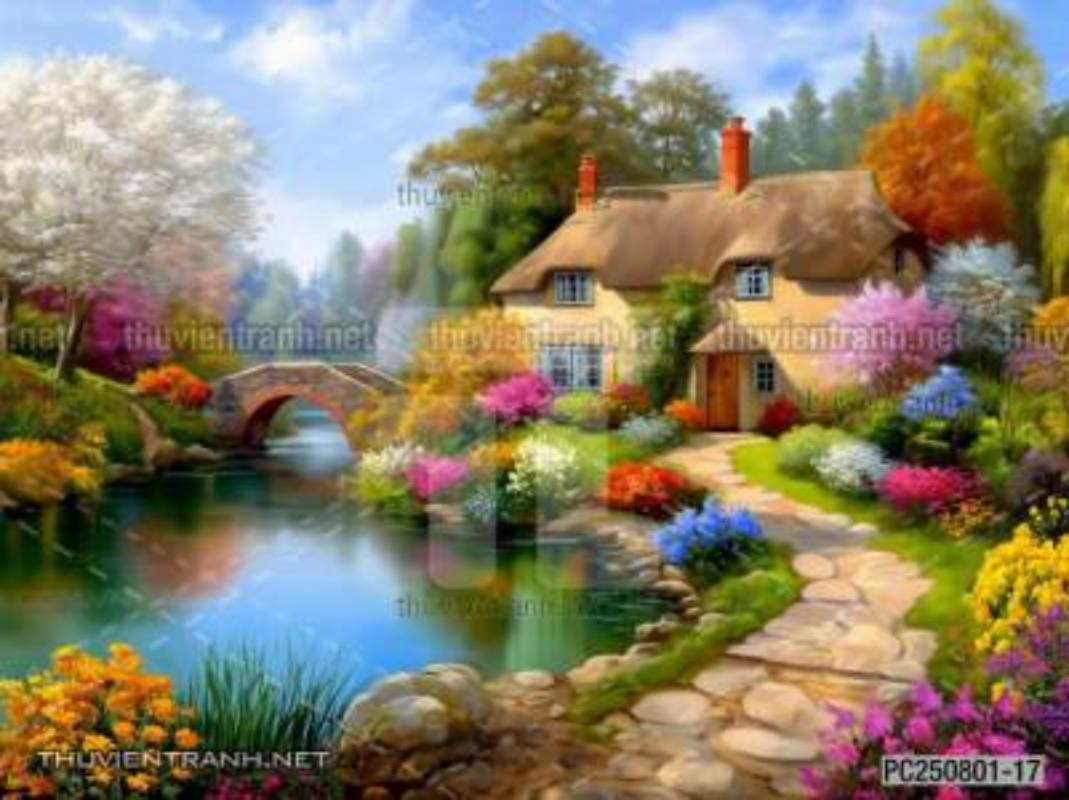 Tranh dán tường phong cảnh nông thôn Châu Âu - Tranh tường chất lượng cao