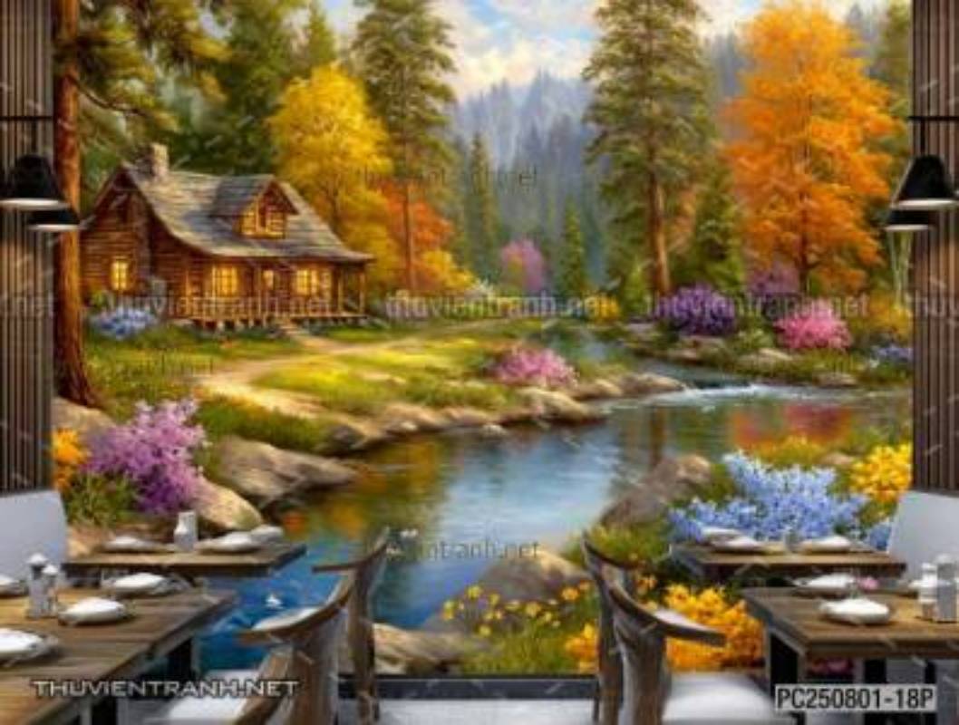 Tranh dán tường phong cảnh nông thôn Châu Âu - Tranh tường chất lượng cao