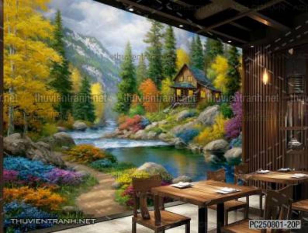 Tranh dán tường phong cảnh nông thôn Châu Âu - Tranh tường chất lượng cao