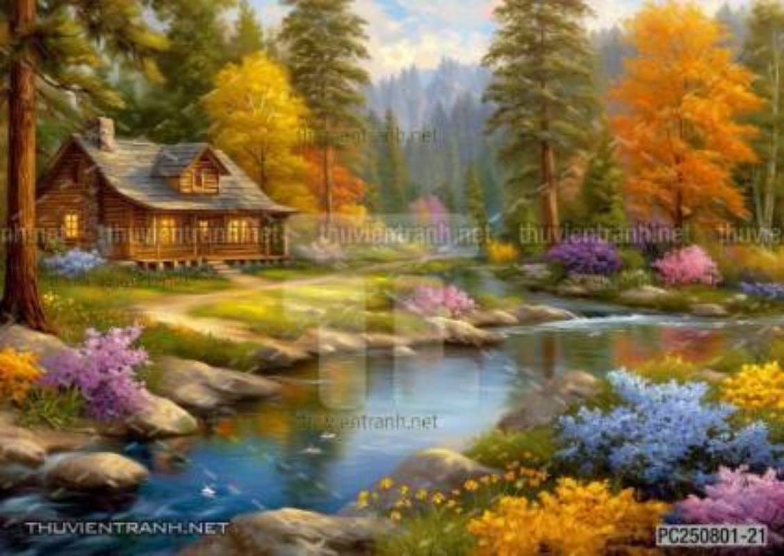 Tranh dán tường phong cảnh nông thôn Châu Âu - Tranh tường chất lượng cao