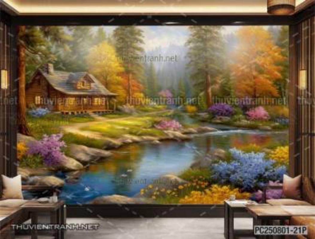 Tranh dán tường phong cảnh nông thôn Châu Âu - Tranh tường chất lượng cao