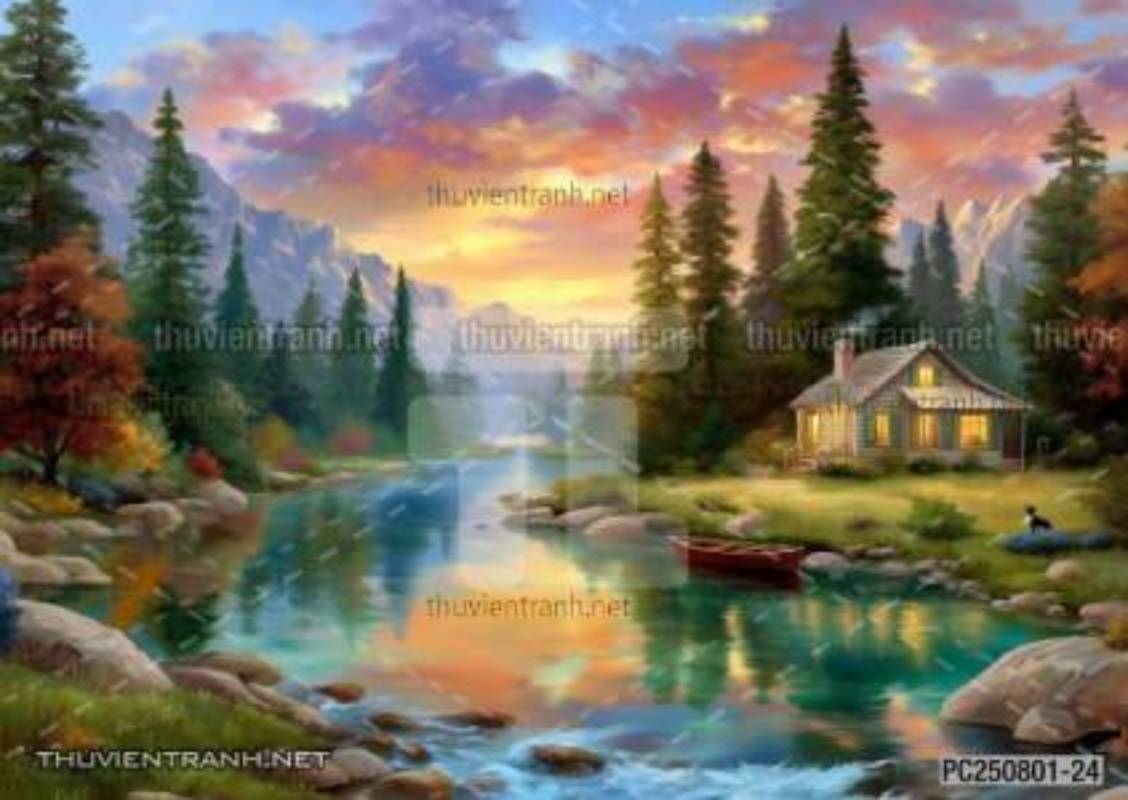 Tranh dán tường phong cảnh nông thôn Châu Âu - Tranh tường chất lượng cao