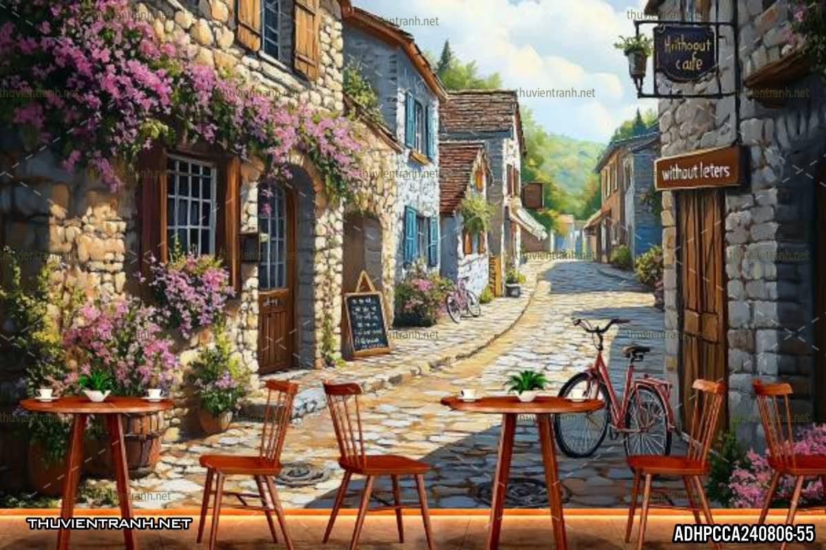 Tranh phong cảnh phố cổ Châu Âu, tranh phong cảnh thành phố ven biển Địa Trung Hải - Tranh tường chất lượng cao