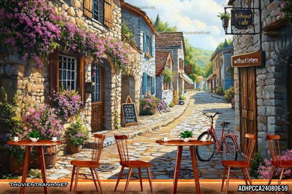 Tranh phong cảnh phố cổ Châu Âu, tranh phong cảnh thành phố ven biển Địa Trung Hải - Tranh tường chất lượng cao