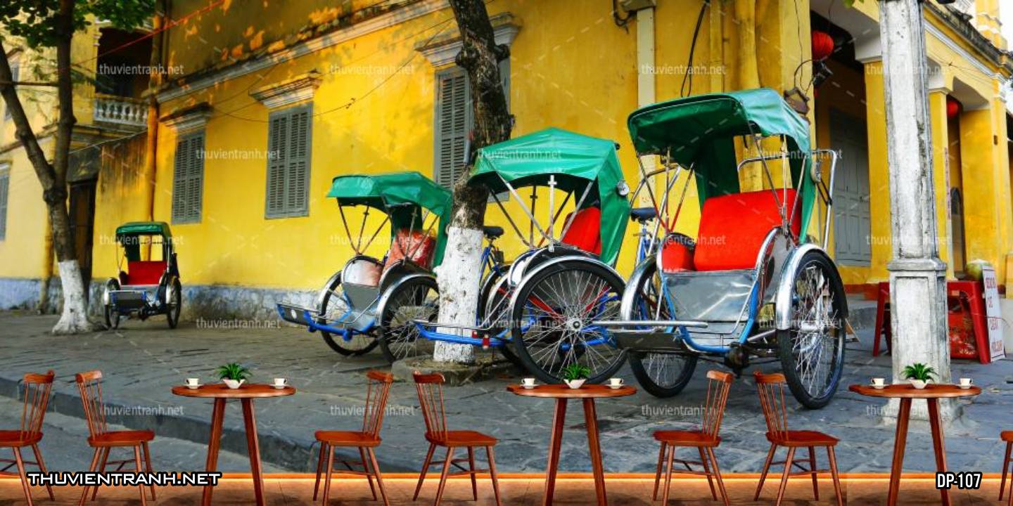 Tranh dán tường 3D phố cổ kính Hàn Quốc - Tranh tường chất lượng cao