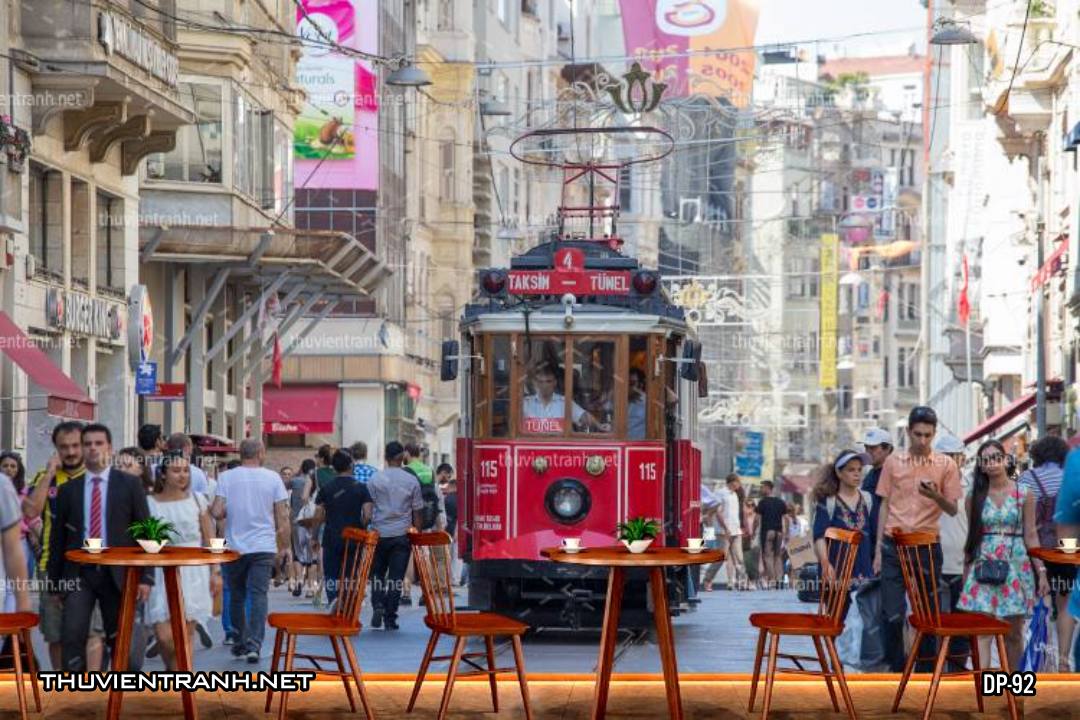  Tranh dán tường 3D phố cổ Châu Âu, đường phố Châu Âu, phong cảnh dãy phố cổ  Châu Âu - Tranh tường chất lượng cao