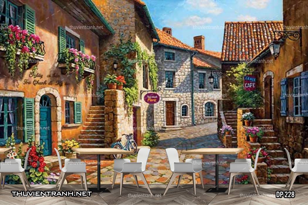 Tranh dán tường 3D đường phố Châu Âu - Kết quả tìm kiếm tranh tường
