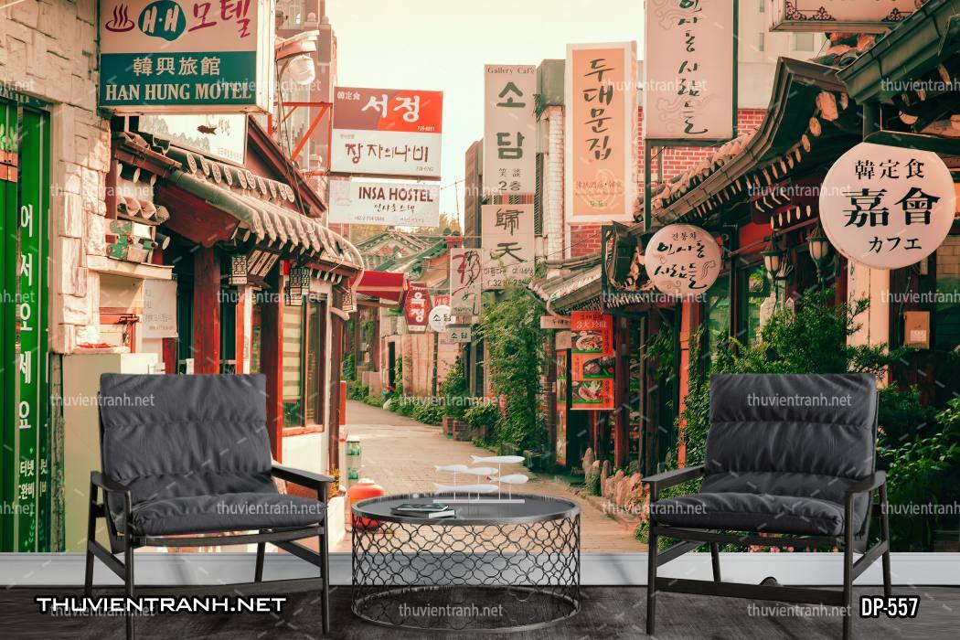 Tranh dán tường phong cảnh  đường phố Châu Âu - Tranh tường chất lượng cao