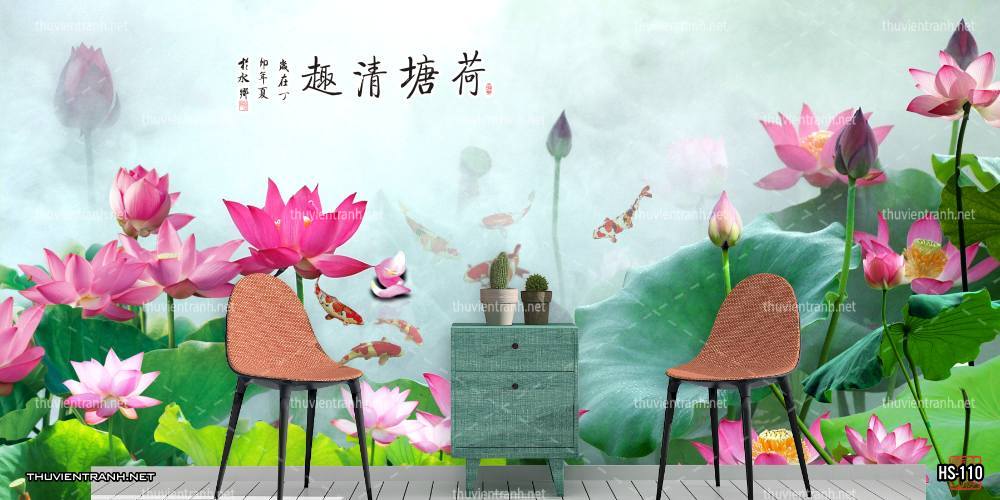  Tranh dán tường Hoa Sen - Tranh tường chất lượng cao