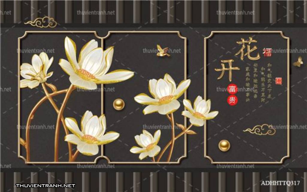 Tranh 3D nền tường phào chỉ và họa tiết trang trí thiên nhiên - Tranh tường chất lượng cao