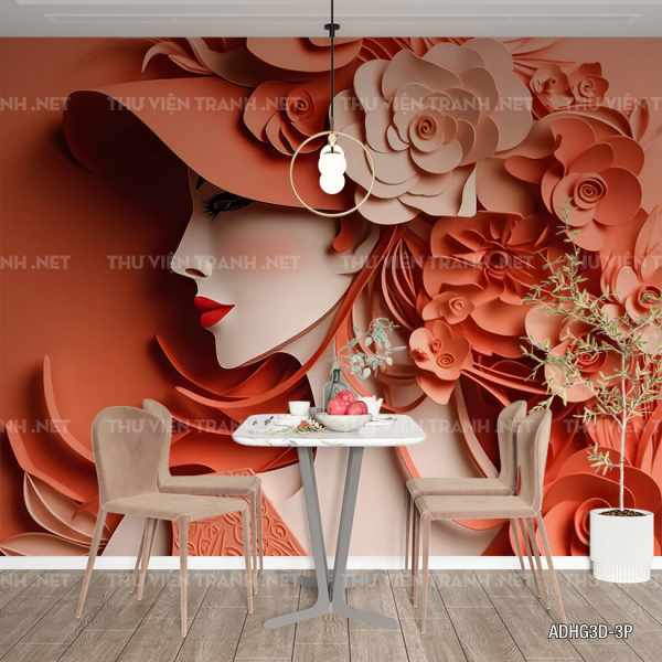 Cô gái 3D, tranh cô gái nghệ thuật gấp giấy origami - Tranh tường chất lượng cao