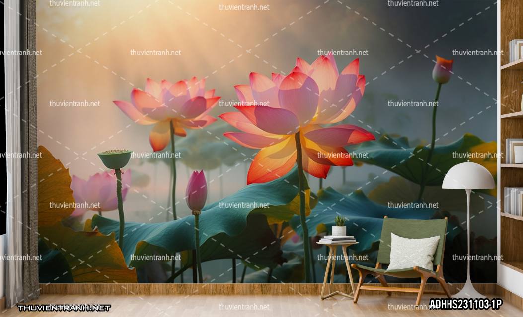 Tranh dán tường Hoa Sen - Tranh tường chất lượng cao