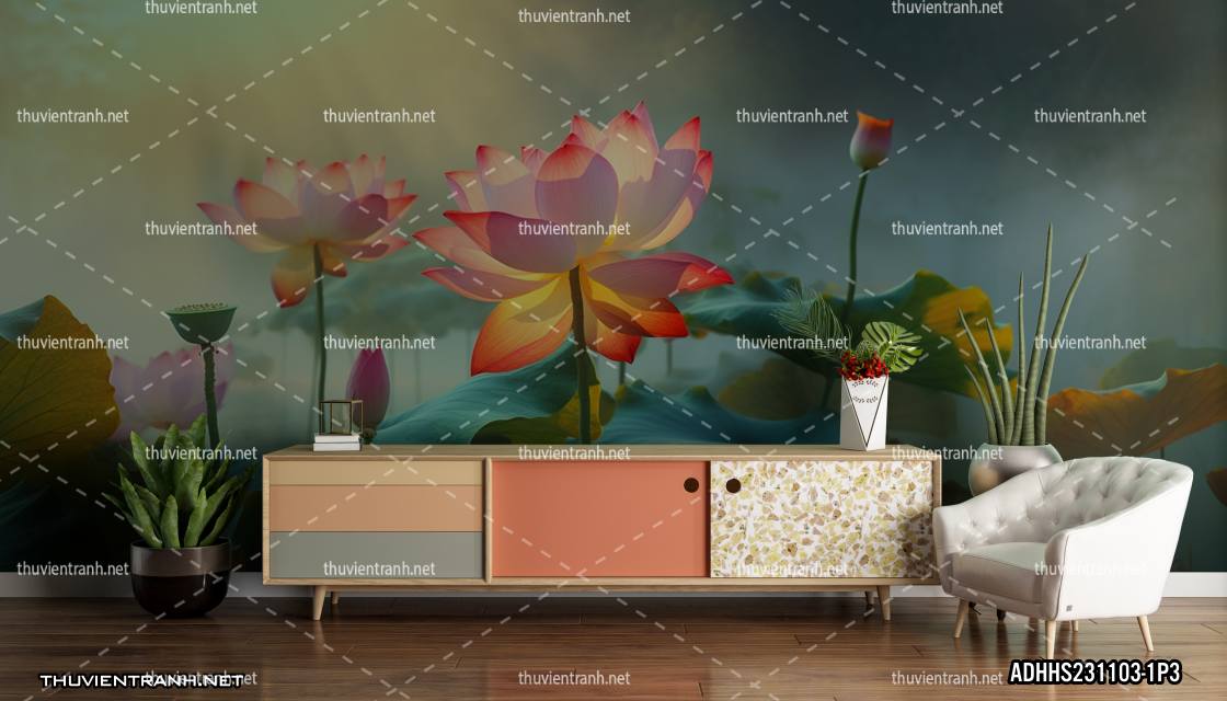 Tranh dán tường Hoa Sen - Tranh tường chất lượng cao