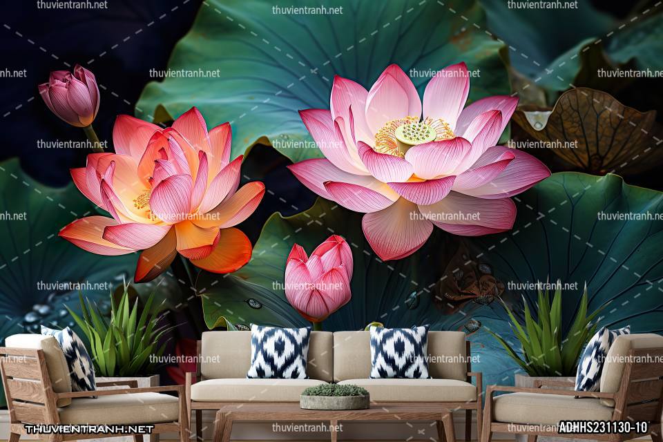 Tranh dán tường Hoa Sen - Tranh tường chất lượng cao