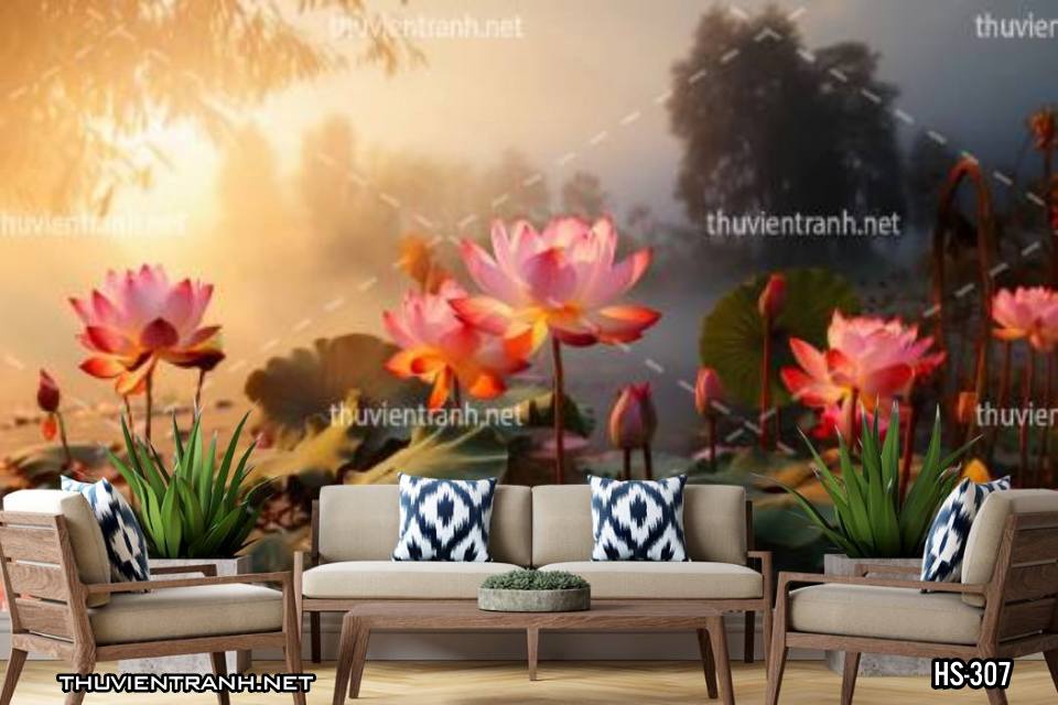 Tranh dán tường Hoa Sen - Tranh tường chất lượng cao