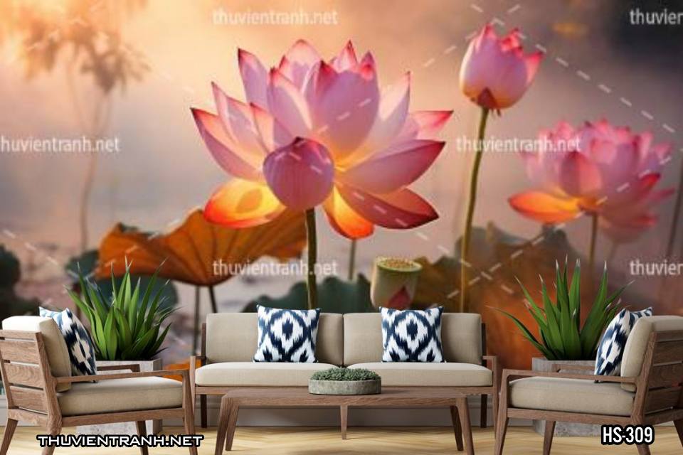Tranh dán tường Hoa Sen - Tranh tường chất lượng cao