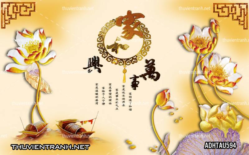 Tranh dán tường Hoa Sen Cá Chép - Tranh tường chất lượng cao