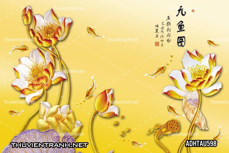 Tranh dán tường Hoa Sen Cá Chép - Tranh tường chất lượng cao