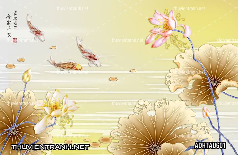 Tranh dán tường Hoa Sen Cá Chép - Tranh tường chất lượng cao