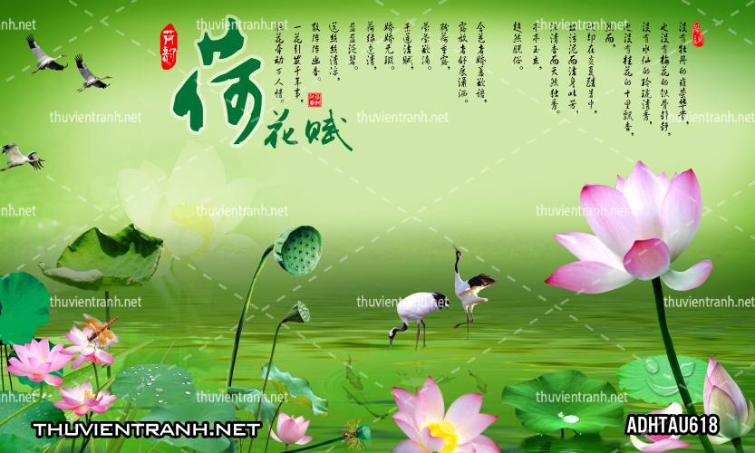 Tranh dán tường Hoa Sen Cá Chép - Tranh tường chất lượng cao