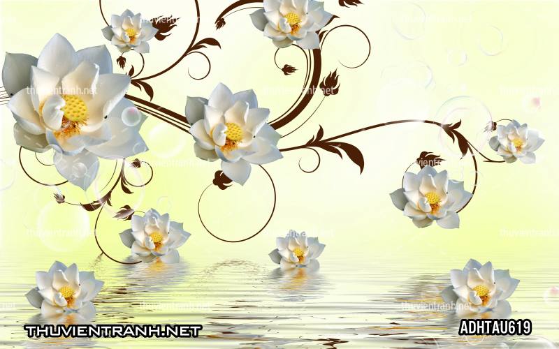 Tranh dán tường Hoa Sen Cá Chép - Tranh tường chất lượng cao
