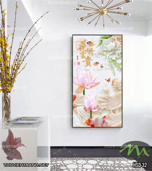  Tranh dán tường Hoa Sen Khổ Đứng - Tranh tường chất lượng cao