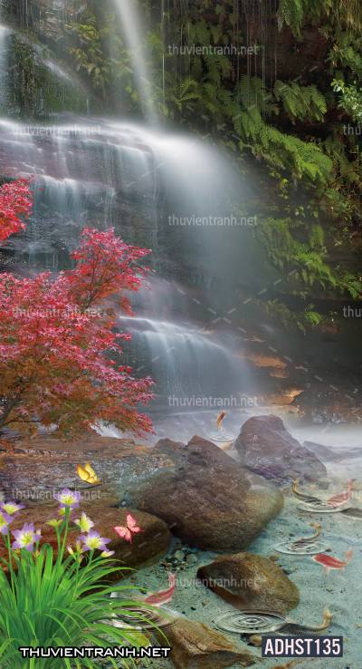 Tranh thác nước, thác nước đứng, thiên nhiên, waterfall, tranh dán tường thác nước, tranh 3D, tranh phong cảnh 3D - Tranh tường chất lượng cao